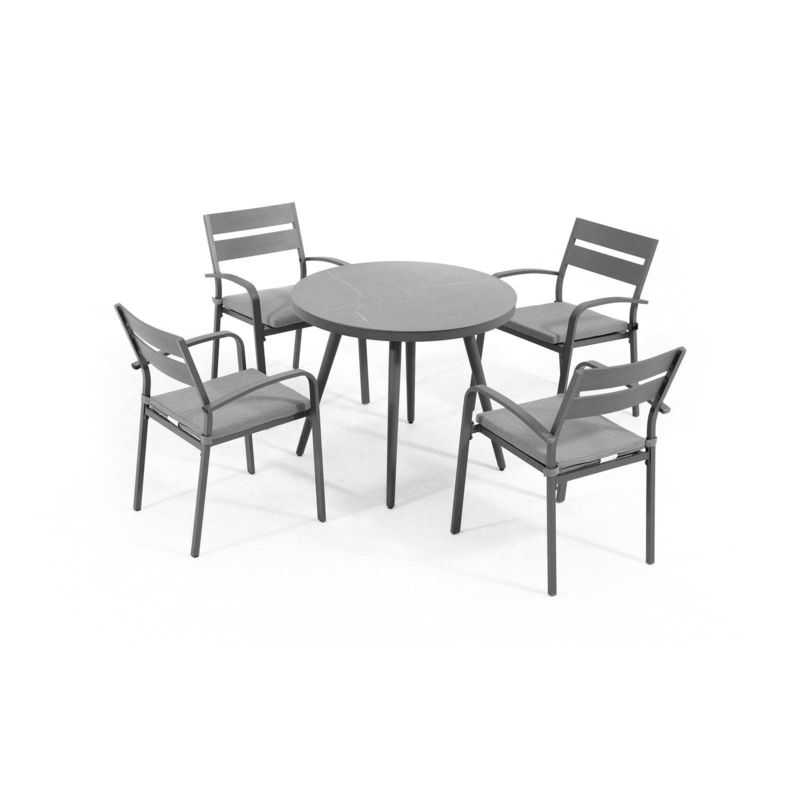 Set da pranzo in alluminio per 4 persone Tavola rotonda e poltrona Mobili da giardino