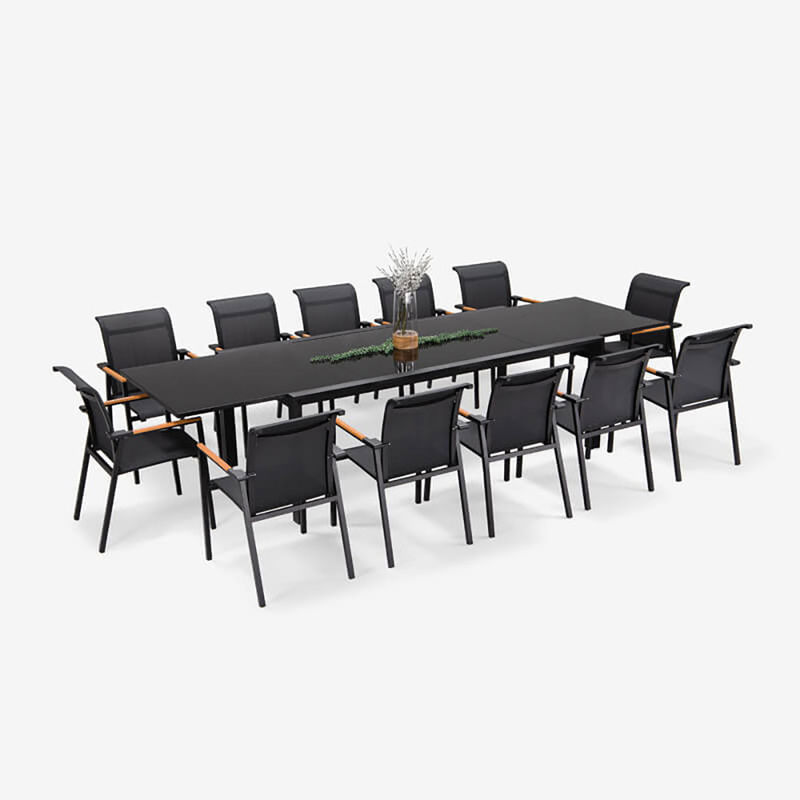 Set di patio estensibile L 336,5 x W 107,5 x H 75cm AJUNION Tavolo da pranzo in alluminio all'aperto