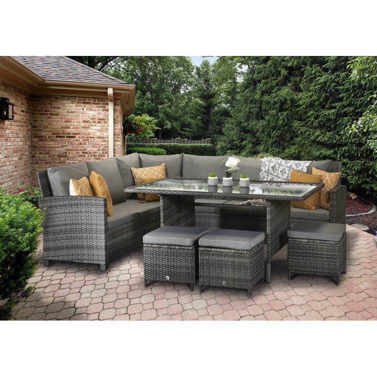 Ocio all'aperto AJUNION 9 Sedute PE Rattan Mobili da giardino Set da pranzo con cuscini