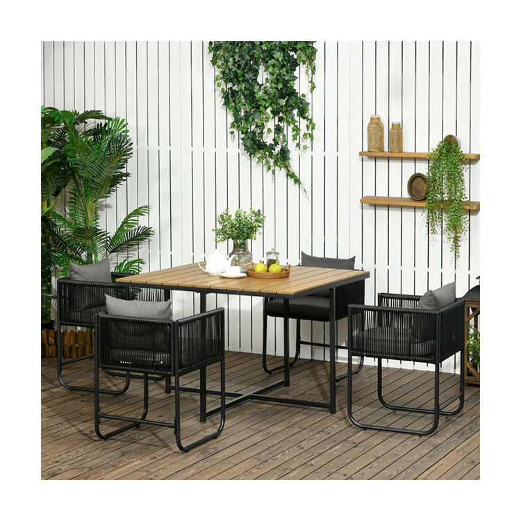 Moderno design stile tavolo da pranzo pieghevole e poltrona di rattan PE mobili da patio Set da pranzo