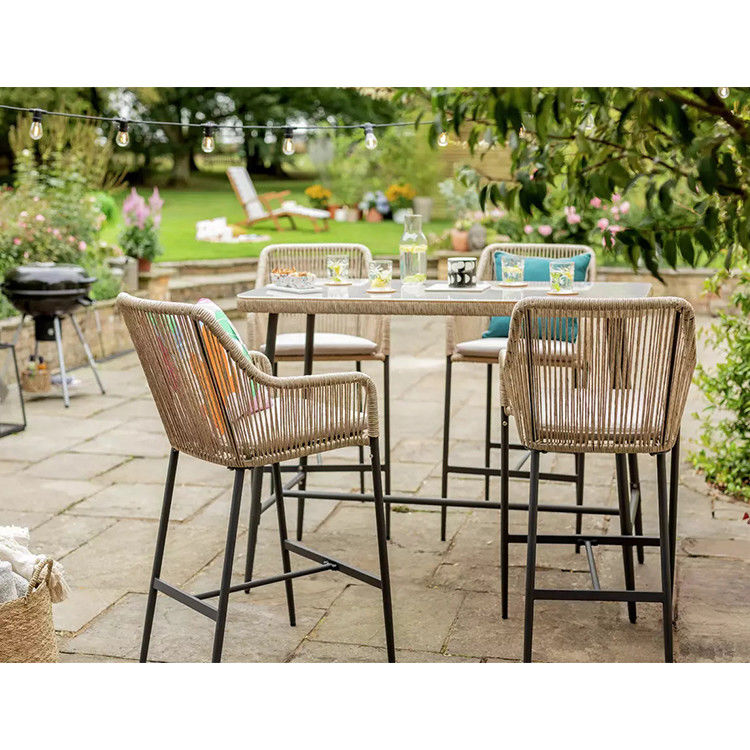 Moderno design AJUNION Metallo 4 posti Set Bar Giardino Rattan Weave Set da pranzo esterno