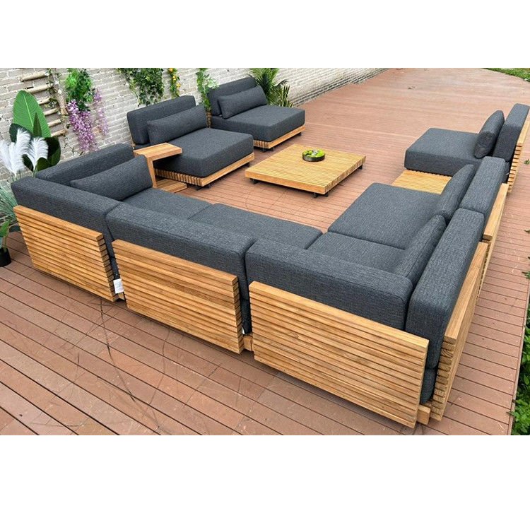 7 posti Luxury Teak Wood Outdoor Patio Sofa Set Divano senza braccia Dimensioni W99 x D104 x H56cm