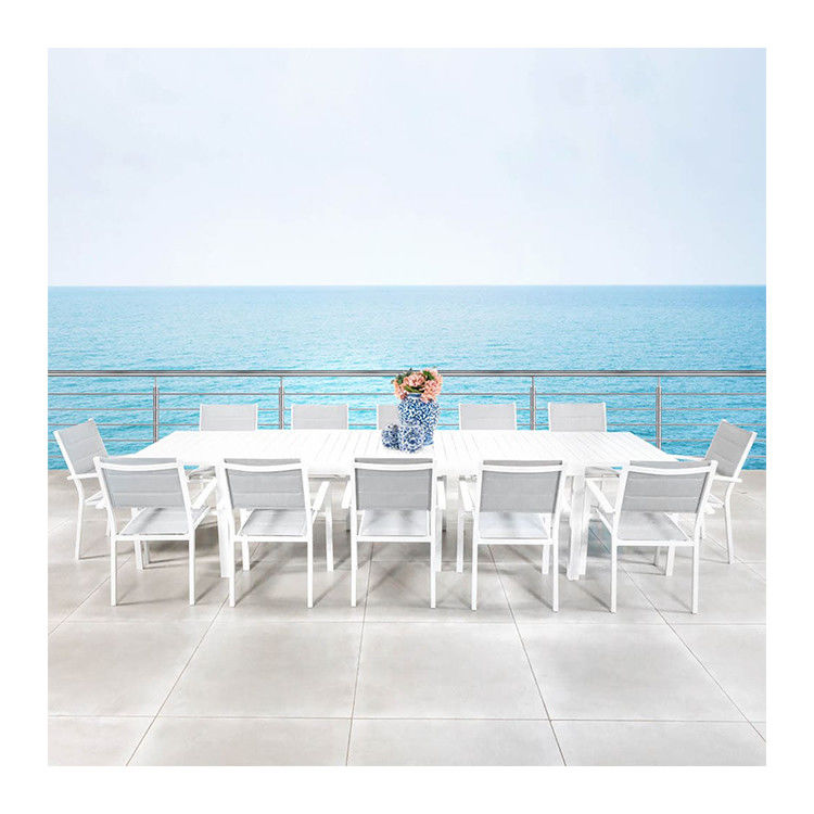Modern Style Aluminum Outdoor Dining Set 12 Sedie Poltrone e Tavolo da pranzo estensibile