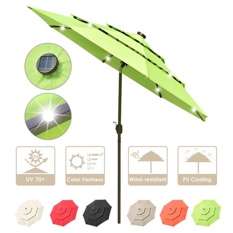 Logo personalizzato Outdoor Cafe Garden Beach Patio Sun Umbrella con 3 livelli e luci a LED