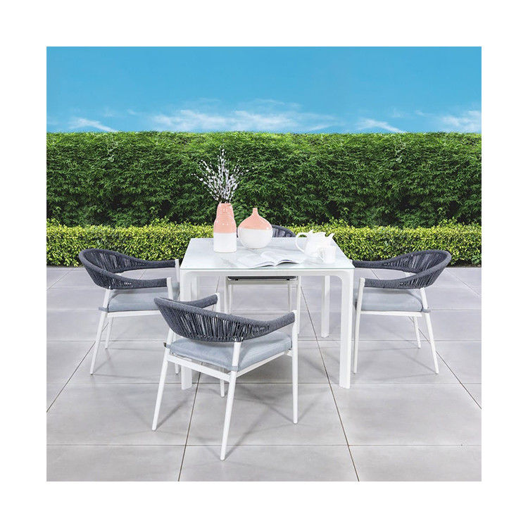 Arredamento da pranzo da giardino a corda in alluminio 4 posti a sedere Set da pranzo all'aperto AJUNION