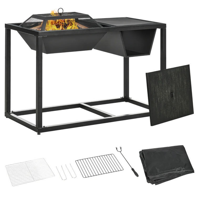 Giardino all'aperto 4 in 1 Fuoco a legna di metallo Fuoco di legno Ice Bucket Cooler Carbone di legna BBQ Grill