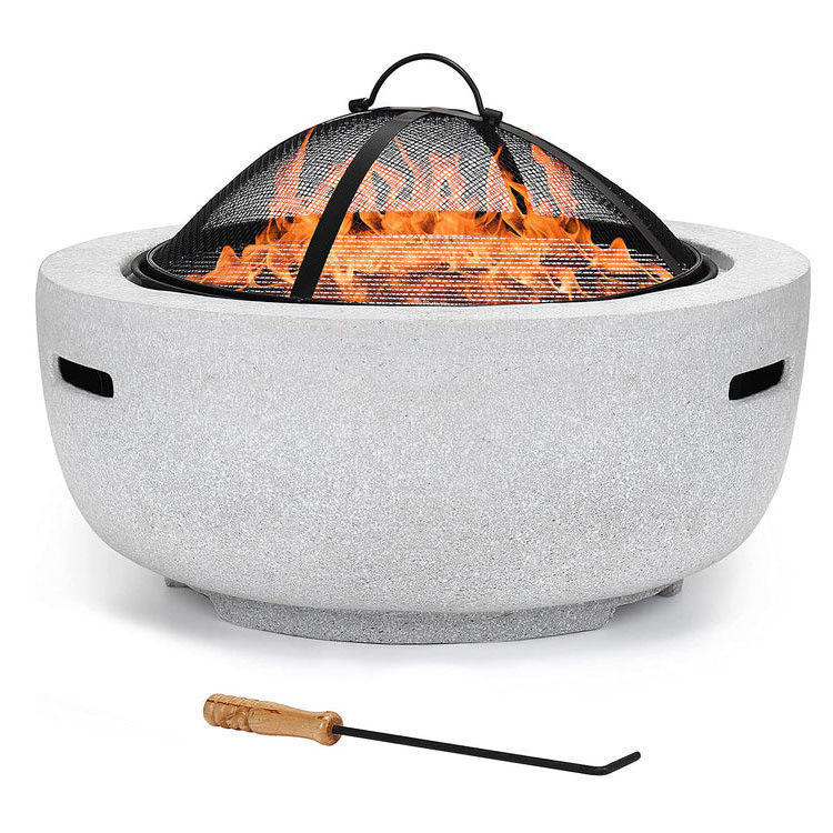 Bianco 3 in 1 Rotondo Fuoco a legna carbone barbecue tavolo da griglia Fuoco in pietra artificiale con logo personalizzato