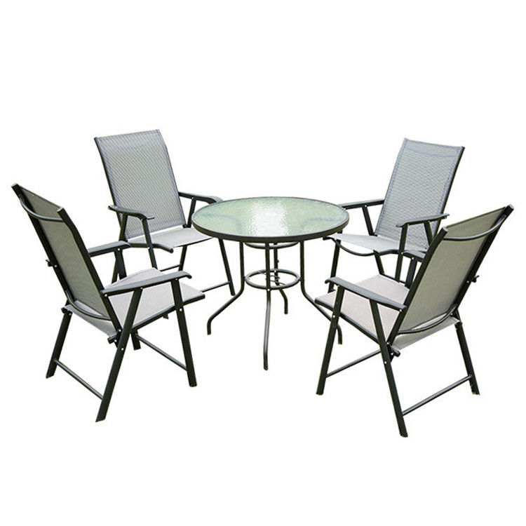 Set giardino esterno a telaio in alluminio con tavolo da pranzo rotondo e sedie Teslin