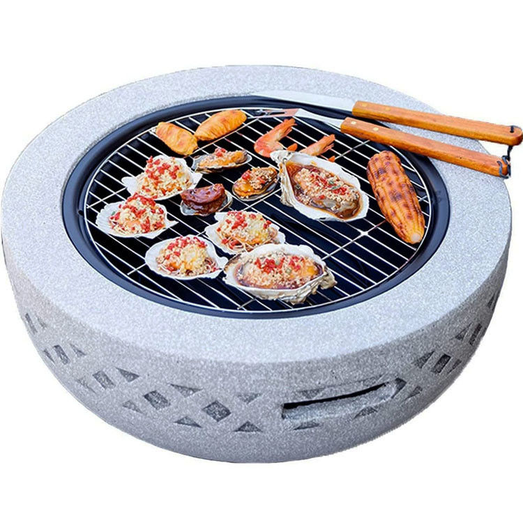 3 in 1 Fuoco rotondo a legna carbone barbecue tavolo da griglia per metallo cortile esterno