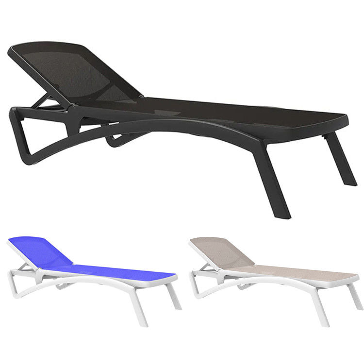 Giardino esterno Teslin in plastica Chaise impilabile Poltrone a sdraio per hotel Patio spiaggia
