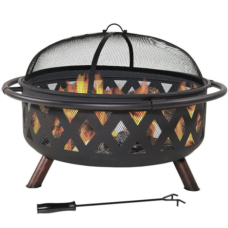 Patio esterno Cortile giardino Fuoco da campeggio Fuoco metallo Pit Bowl con poker e copertura