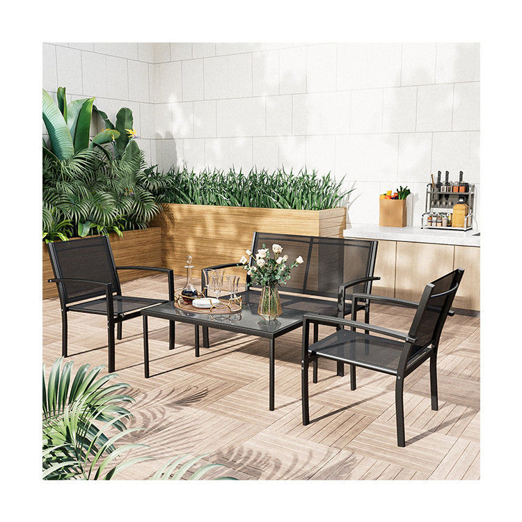 Moderno ed elegante AJUNION 4 pezzi mobili da giardino in acciaio Divano set con tavolo da caffè