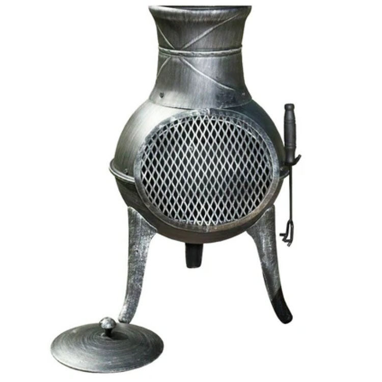 Metal Outdoor Patio Backyard Garden Camping Heavy Duty Steel Wood Burning Firepit Charcoal Fire Pit Fireplace Chimenea con cappuccio da pioggia