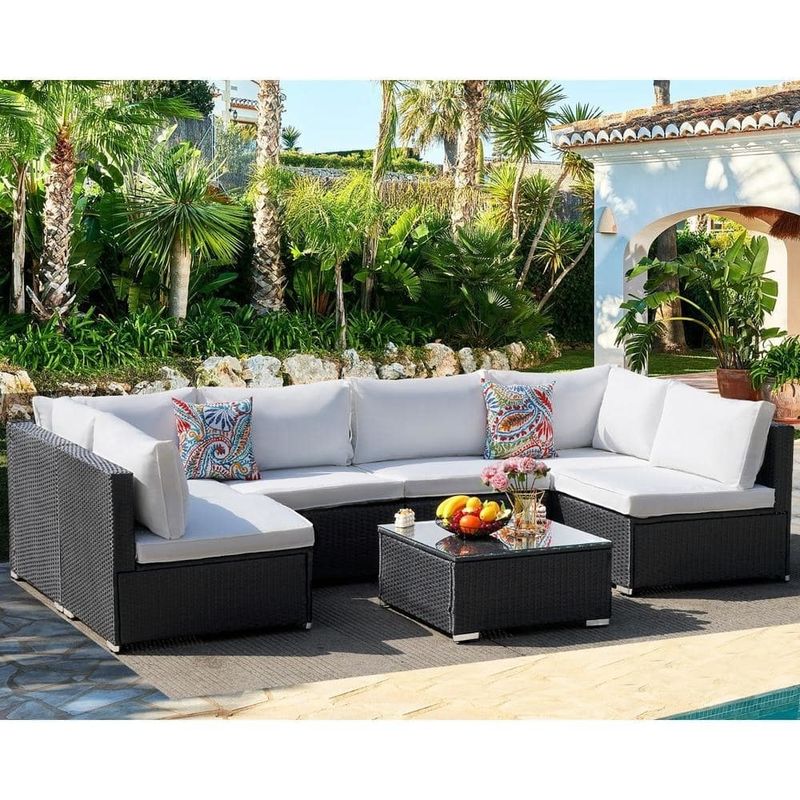 Mobili per l'aria aperta AJUNION 7 pezzi PE Rattan Wicker Divano sezionale Set per giardino