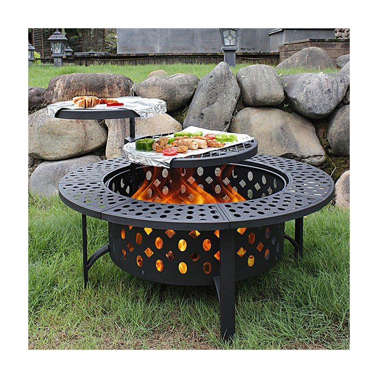Modern Outdoor Firepit AJUNION 36 Inch Metal Round Wood Burning Fire Pit con 2 griglie