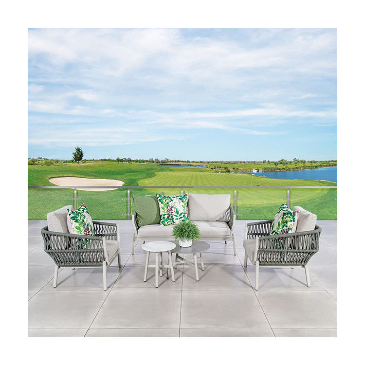 Imballaggio postale Moderno Cornice in alluminio Arredamento da giardino Funiera a corda Tessitura Sofa Outdoor Lounge Set