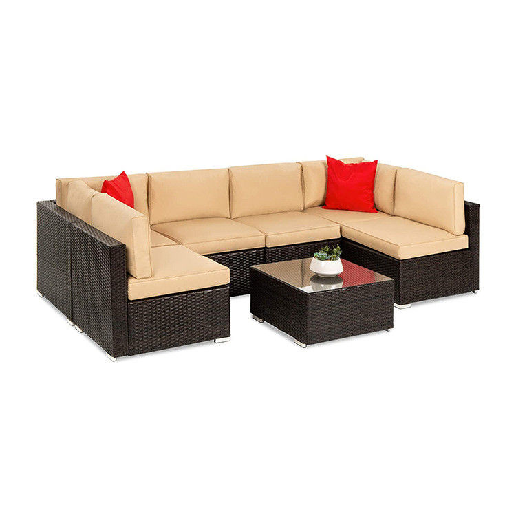 Hotel Outdoor Indoor Patio Giardino Balcone Piscina Spiaggia Woven PE Wicker Rattan Lounge Set di divani modulari sezionali
