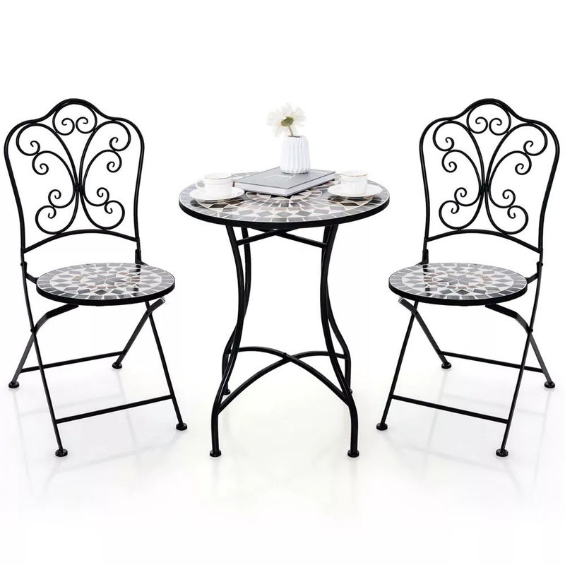 Mobili per esterni AJUNION 2 Sedia e tavolo in metallo Sedia pieghevole in ferro Antico mosaico piastrelle Tavolo set Bistro