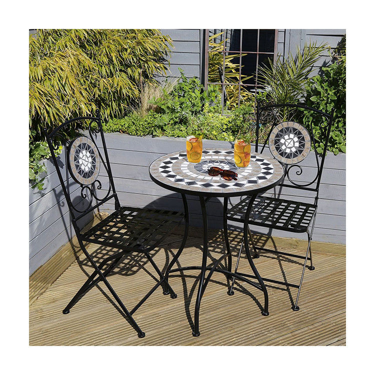 Balcone da giardino in ferro robusto Set Bistro con stile di design moderno e rivestimento di piastrelle in ceramica
