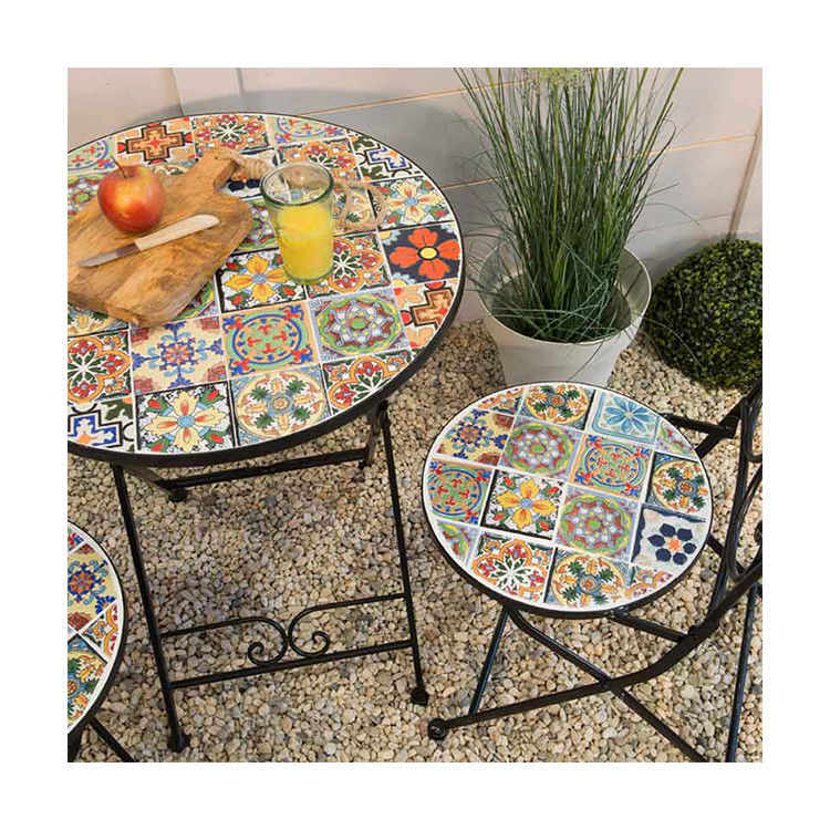 AJUNION 3pcs Outdoor Bistro Metal Table Chair Set Antico Mosaico Ceramica per Giardino