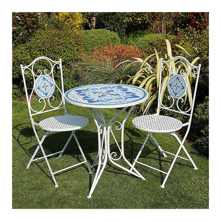 Moderno design piastrelle in ceramica e in polvere rivestito ferro Bistro Set per giardino esterno patio