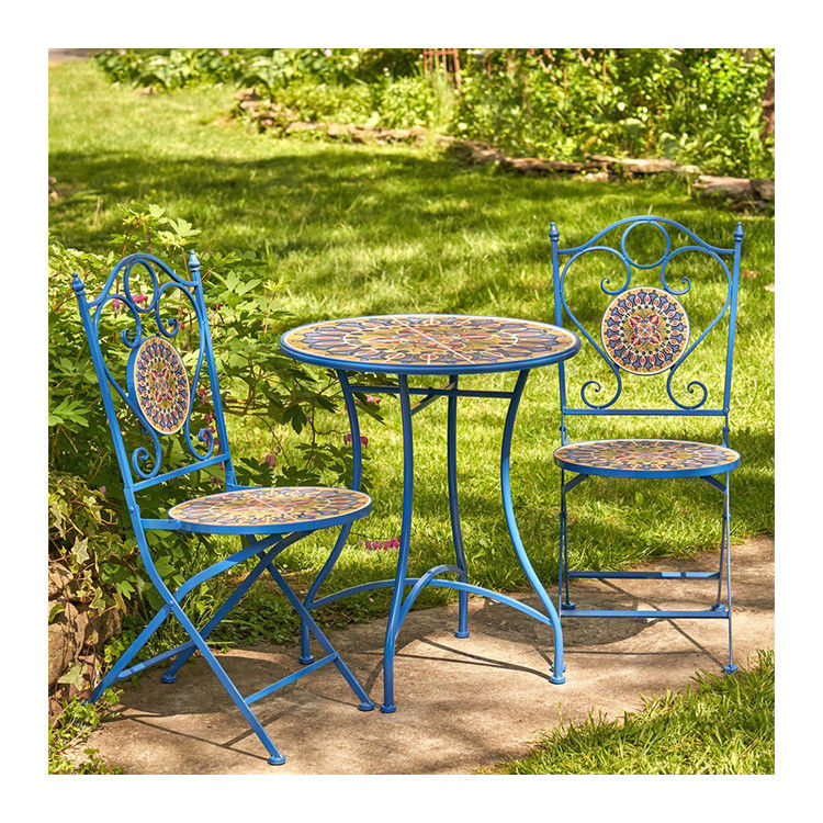 Iron Crafts Mosaic Bistro Set 3pcs Set balcone con tavolo e sedia pieghevoli di AJUNION