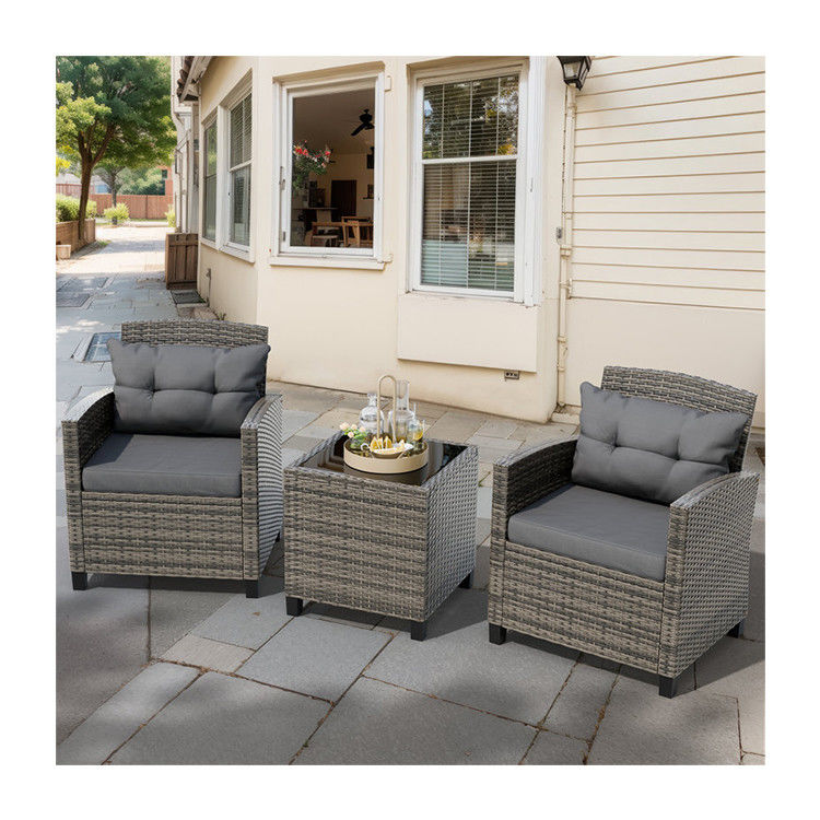 Set Bistro Outdoor Sedia da giardino in rotino 2 posti a sedere Set Patio Gruppo con tavolo da caffè di AJUNION