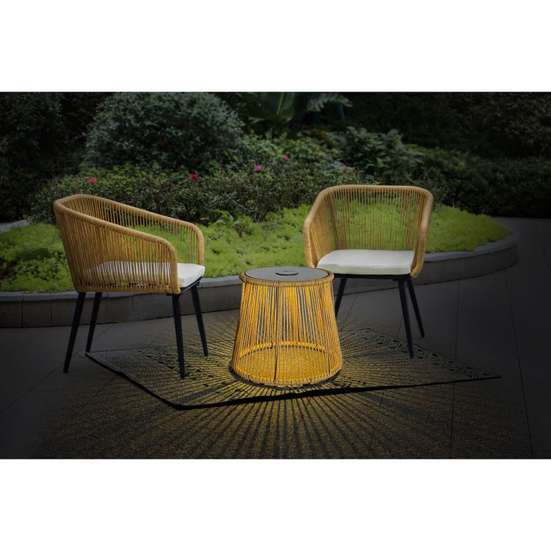 Moderno design 3 pezzi Set Bistro Sedie di Wicker Rattan Arredamento con luce solare LED