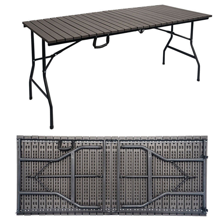 Metallo esterno pieghevole portatile legno grano HDPE plastica pieghevole birra picnic tavolo da pranzo