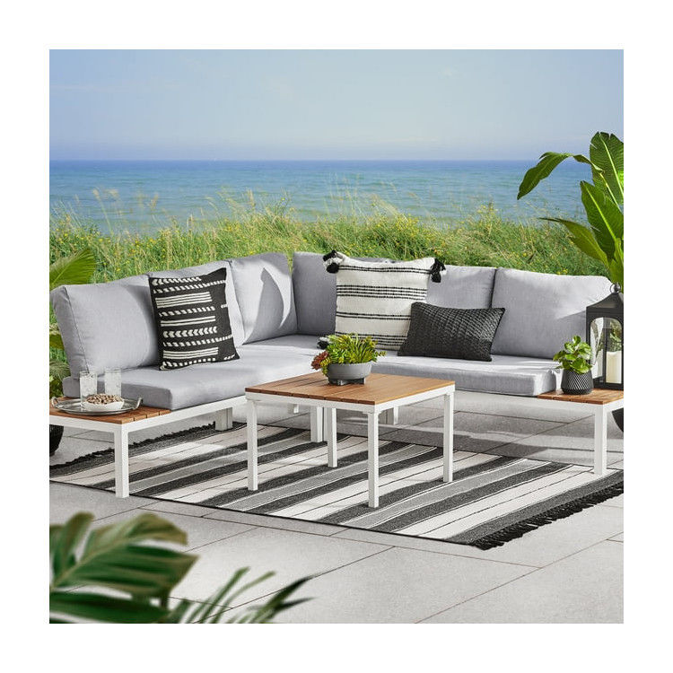 Mobili da esterno Divano sezionale a forma di L Plastica legno di teak Corner Lounge Set per il ponte