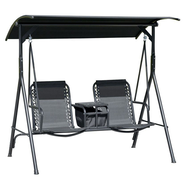 Moderna sedia a dondolo per esterni 67.7"D x 44.1"W x 65"H con portatavola e ombra regolabile