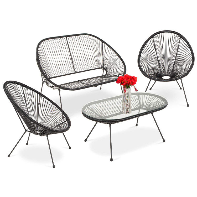 Mobili da giardino moderni Patio esterno con telaio in acciaio e corda di vimini di plastica