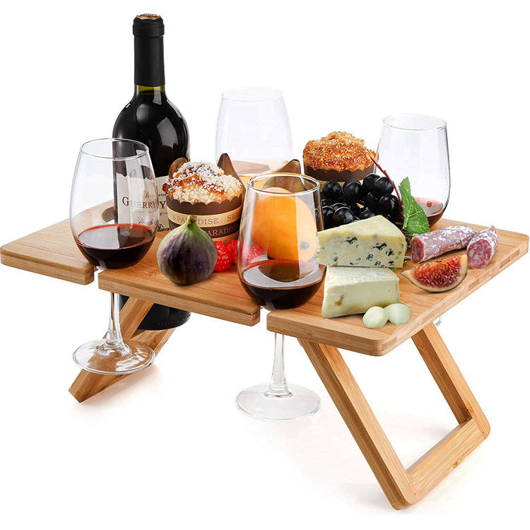 Tavolo da picnic portatile per snack e vino in legno di bambù