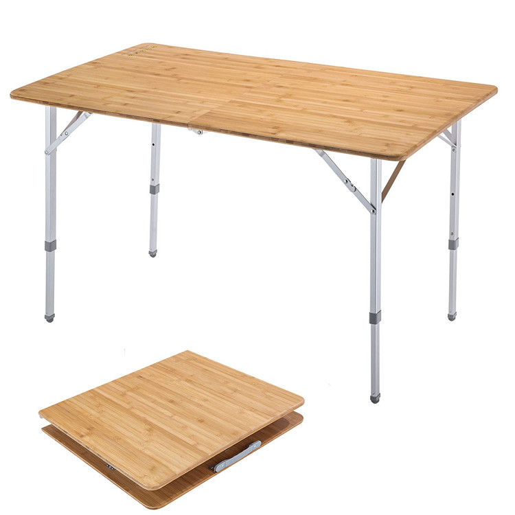 120*70cm Tavolo da tavolo Patio Giardino Bambù Tavolo pieghevole in alluminio per picnic Campeggio Cucina