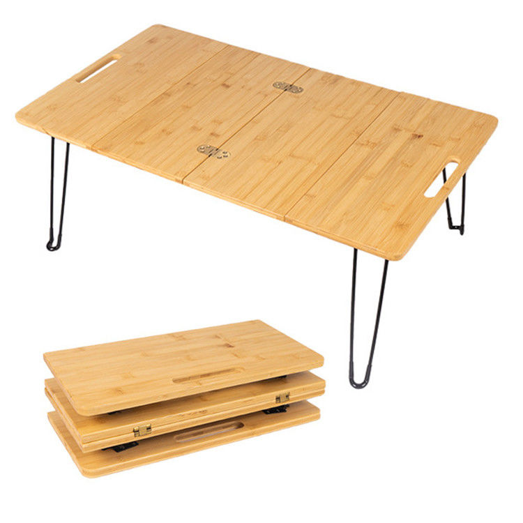 Parco Picnic all'aperto Barbecue Bambù Tavola di legno Mdf Piccolo Tavolo di campeggio pieghevole portatile con gamba di metallo